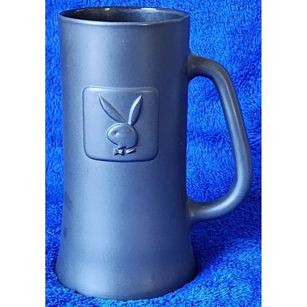 Vintage “PLAYBOY CLUB” Gunmetal Glass Beer Stein Mug Cup Embossed Bunny Logo